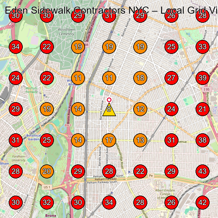 Eden Sidewalk Contractors NYC GeoGrid visibility map for Concrete Contractor in Bronx